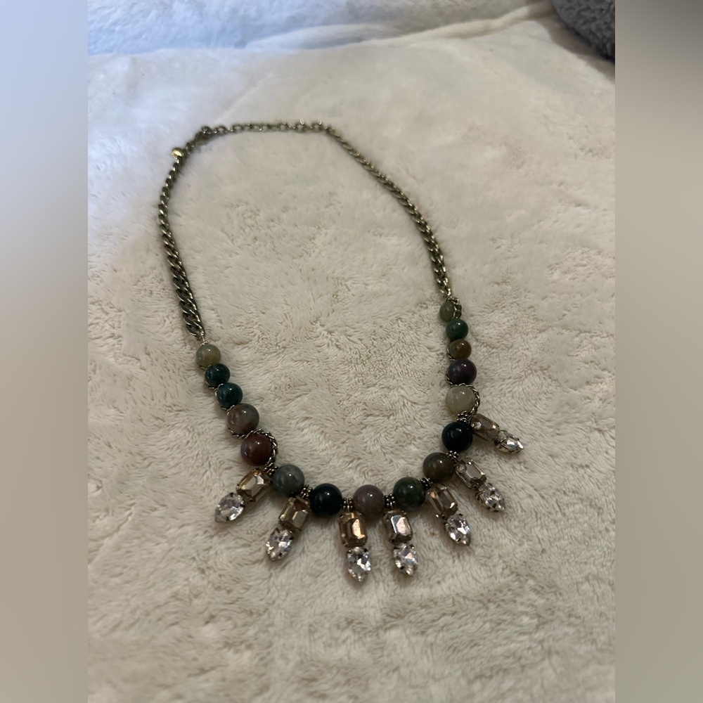 Corw & Corw Boho Beaded Crystal Drop Statement Necklace Chunky Earthy Stones - Picture 3 of 6
